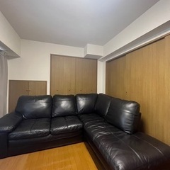 【中古】◎NITORI/ニトリ/本革張り/コーナーソファ/Nステイツ/左カウチ/ブラック