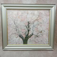 水彩画 絵 絵画 風景画 桜 サクラ 桜満開 一本桜 額縁付き 作者不明