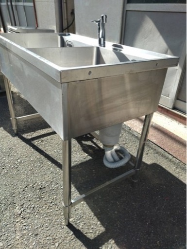 業務用 2槽シンク 蛇口付き 幅1060×奥600×高さ800(mm) 流し台 二層 ニ槽 厨房機材 キッチン 手洗い場 店舗用品 2