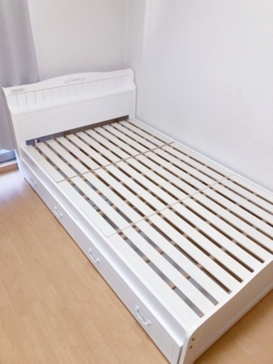 【引取】SD セミダブルベッドフレーム コンセント×2 引き出し×2 ニトリ フレームのみ