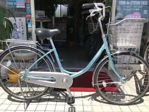 高級ママチャリ　ブリジストン　水色タフフレーム　子載せ対応　綺麗な中古です