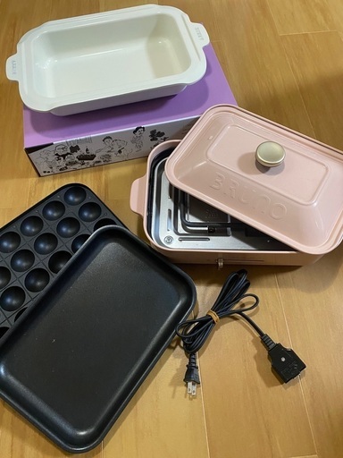 ブルーノ ホットプレート 平面、たこ焼きプレート、セラミックコート鍋付 動作確認済