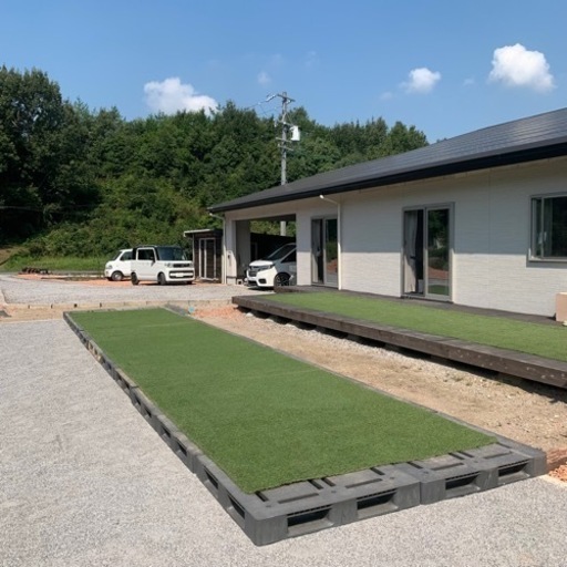 【募集終了】巨大 DIY組立式デッキ 11m×2.2m 人工芝 10m×2m セット パレットウッドデッキテラス