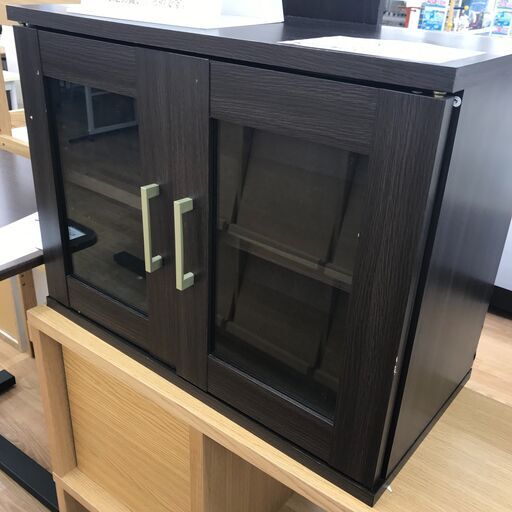 ★ジモティ割あり★  ミニ食器棚 ダークブラウン H45×W60×D29.5 クリーニング済み KJ2575