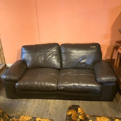 北海道帯広ソファ革茶ブラウン (エレメントプラス) 帯広のソファの中古 