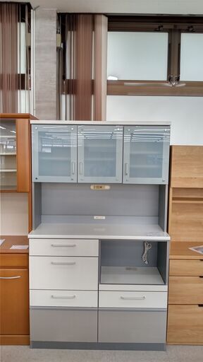 ★ジモティ割あり★  レンジボード 白/銀 H200×D45×W120 クリーニング済み TJ1629