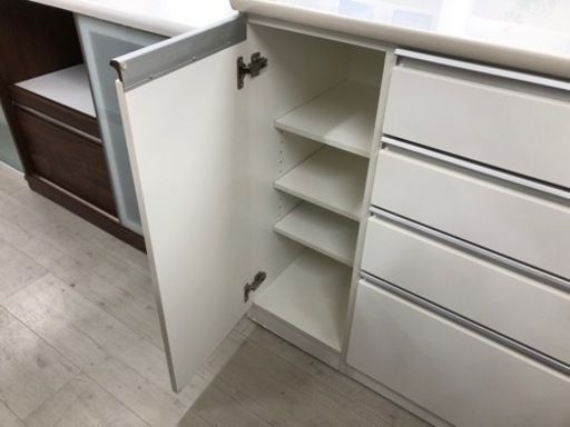 ニトリ キッチンカウンター 扉・引き出し付き ホワイト レジューム150【トレファク堺福田店】