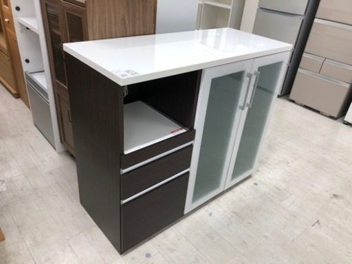 キッチンカウンター 2枚扉・引き出し付き ホワイト×ダークブラウン【トレファク堺福田店】