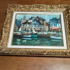 嶋津 俊則氏作 ノルマンディーの港 油絵