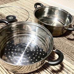 ステンレス製　蓋付き　蒸し器　28cmの画像