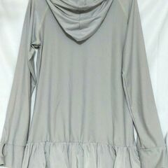 【別途処分済み】ラッシュガード フリル UVパーカー 指穴 指ぬき ロング丈 L～LL グレー×イエロー 無地 ストレッチ の画像