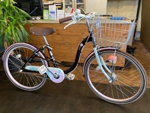 【SALE！通常価格より¥1000引き！】LEDオートライト　22インチ子供用自転車　ブラウン×ピンク　名古屋プレミアム商品券×金鯱マネー参加店舗