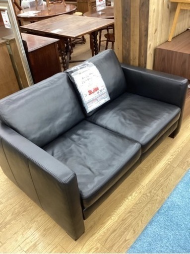 KH-47【新入荷　リサイクル品】オールレザー　2シーターソファ　黒