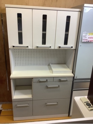 【リサイクルサービス八光】幅105cm　ホワイト / グレー　食器棚