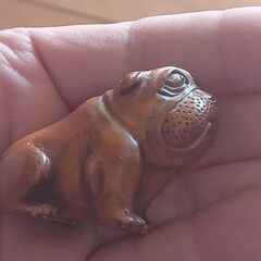 根付け　根付　犬　ブルドッグ　木彫りの画像