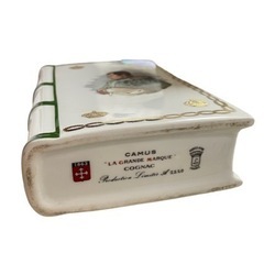 ② CAMUS NAPOLEON カミュ ナポレオン 空ボトル 空瓶 空容器 ブックボトル リモージュボトル 置物 インテリア アンティーク 洋風 白×緑の画像