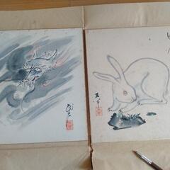 色紙２枚　水墨画　龍　日本画　昭和　当時物の画像