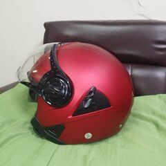 ヘルメット　ダブルレンズ付きヘルメット　マット　赤　臙脂　Mサイズの画像