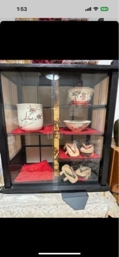 茶道具　京絵　茶碗　水指　鳳山作　3点セット　飾り棚もお付けします！