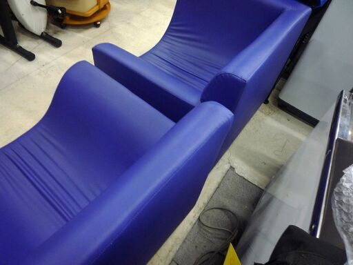 ソファ ボックスソファ 2人掛け 長椅子 幅 約158cm ブルー 補修跡あり 中古 札幌市東区 新道東店