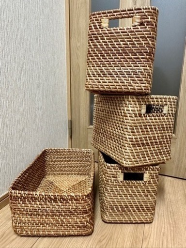 現金決済に投稿し直しました【ニトリ、無印】ラタンバスケット4点セット美品