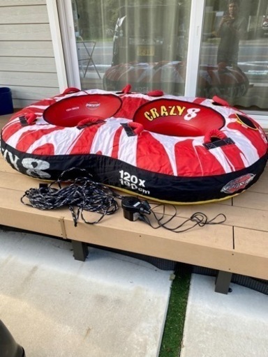 価格交渉可　トーイングチューブ 2人乗り、ロープ、電動空気入れセット