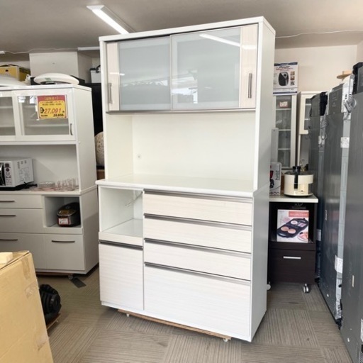 【美品‼️】定価117,000円♪ ニトリ 120cm幅キッチンボード(ポスティア120) 食器棚 収納家具 木目調ホワイト♪