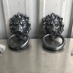 未使用！２点セット◇プリンス◇アンティーク◇レトロ◇ドアノッカー◇ライオン◇インテリア◇扉飾り◇引き手取っ手◇K821★の画像