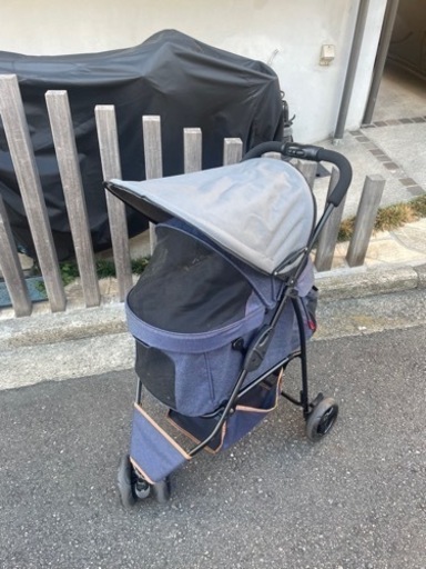 ペットカート　ペットバギー　3輪　犬用　ペット　バギー　中古ペットバギー　わんわんカートスマートハンディＳａｆｅｔｙ   GEX デニム　リード2本次　折りたたみ式　デニム柄