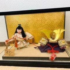 五月人形　こどもの日　兜曳き　ケース付き　弥生人形　