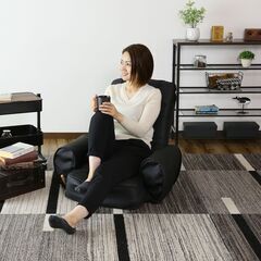 H座椅子【ラヴァンス／ブラック(PVC)色】座椅子 サイドポケット 訳あり アウトレット品 ※定価8,990円の画像