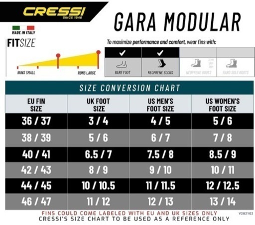 CRESSI（クレッシー） ガラ GARA MODULAR フリーダイビング フィン 足ひれ フルフット ロングブレード 男女兼用 大