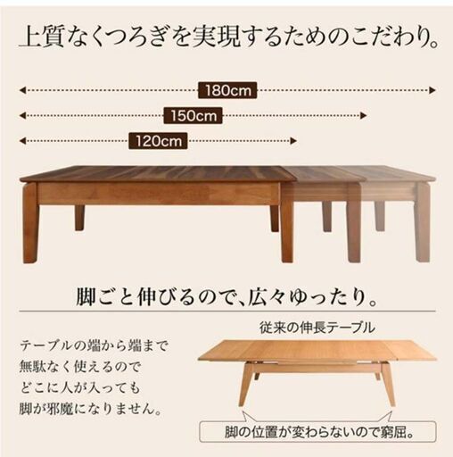 ★未使用アウトレット品(^^♪★ウォールナット　3段階　伸長式　ローテーブル★相模原　横浜　神奈川　近郊配送可★3段伸長　座卓　天然木