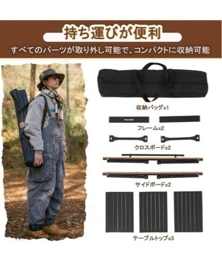 Naturehike公式 アウトドアテーブル キャンプ 折りたたみ IGT 3ユニット ロールテーブル アルミ 軽量 バーベキュー b