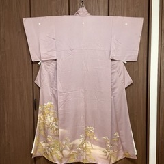 着物 正絹 厚手 紫 松 金糸 刺繍 豪華 五つ紋の画像