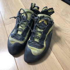 クライミング シューズとチョークバッグの画像