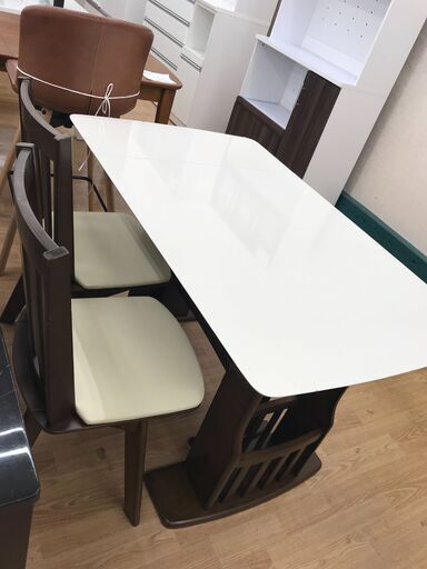 ★ジモティ割あり★  拡張ダイニングセット ホワイト×ダークブラウン H71×W120×D75 クリーニング済み KJ2597