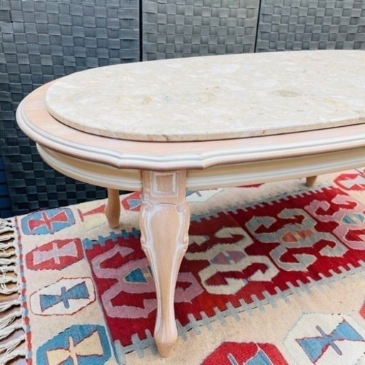 大理石　楕円形　センターテーブル　ロココ調　姫系　アンティーク調　マーブル　花台 売約済》 大理石 センターテーブル リビングテーブル ロココ調 姫系