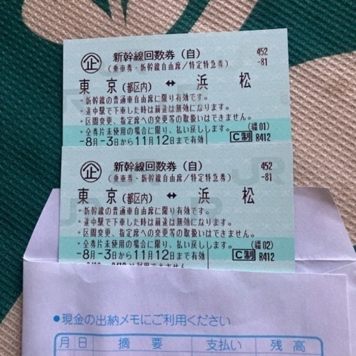 新幹線回数券　自由席