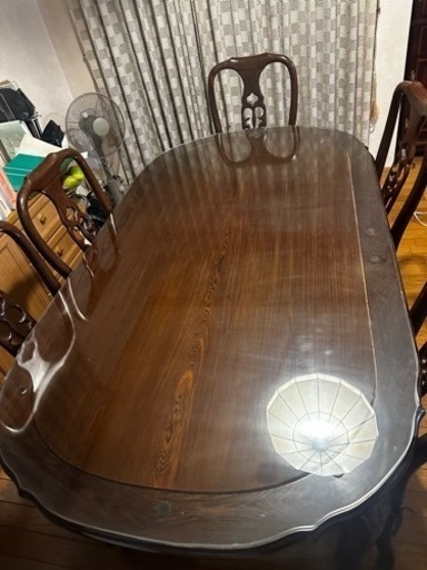 アンティーク木製高級猫足ダイニングテーブルセット 椅子6脚付き