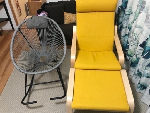 IKEA ポエング ロッキングチェア オットマン付き POÄNG ポエング ロッキングチェア, ブラウン/ヒッラレド チャコール - IKEA