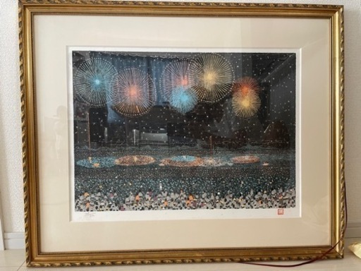 山下清　長岡の花火　額付き　リトグラフ