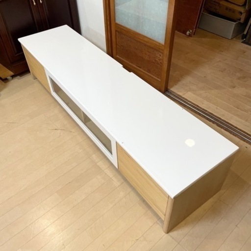 【超美品‼️】株式会社フクイ 180cm幅ローボード テレビ台 TVボード ホワイト×ナチュラル♪