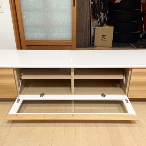 【超美品‼️】株式会社フクイ 180cm幅ローボード テレビ台 TVボード ホワイト×ナチュラル♪