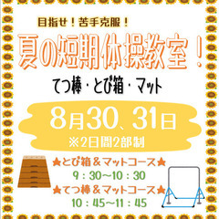2日間の短期集中！夏の短期体操教室　＊鉄棒・跳箱・マット＊