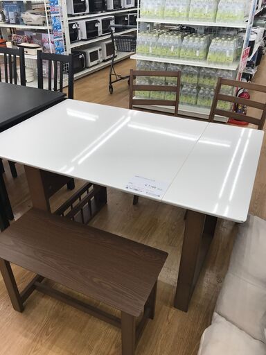 ★ジモティ割あり★  拡張ダイニングセット4人用 白×茶色 H70×W120×D75.5 クリーニング済み KJ2617
