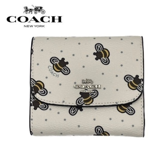大幅値下げ‼️COACH コーチ3つ折り財布　ミツバチ ホワイト