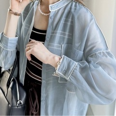 シアーバンドカラービッグシャツ 試着のみの画像