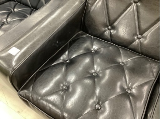 3人掛けソファー 合皮 ブラック【トレファク堺福田店】