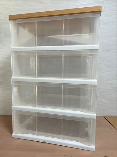 4段収納ケース 引きだし式 木製天板 ②